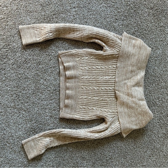Cotton On Cable Knit Zip Off the Shoulder tan and cream sweater. Like new. Small - Picture 5 of 9